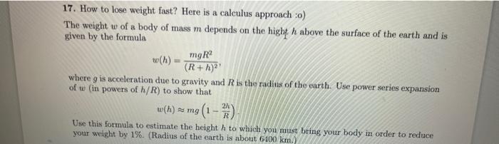Solved 17. How to lose weight fast? Here is a calculus | Chegg.com