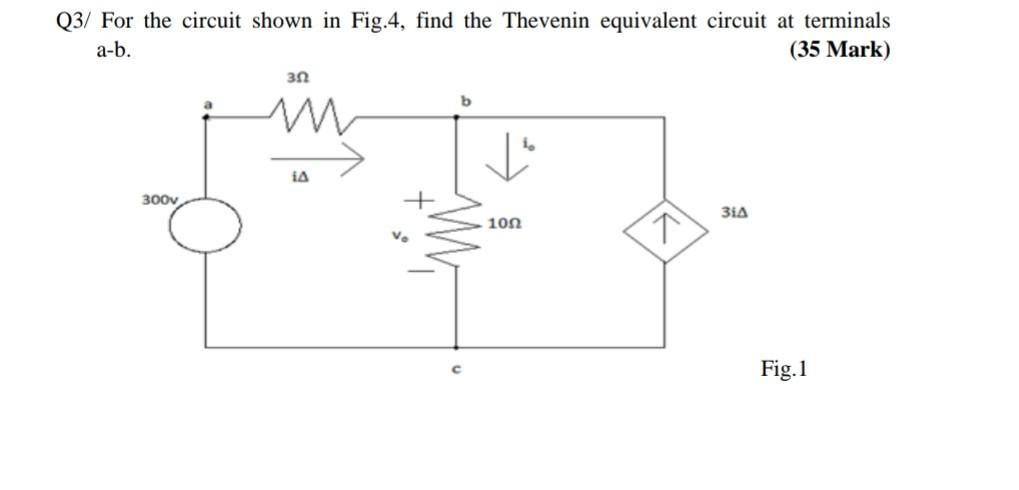 Solved Q3/ For the circuit shown in Fig.4, find the Thevenin | Chegg.com