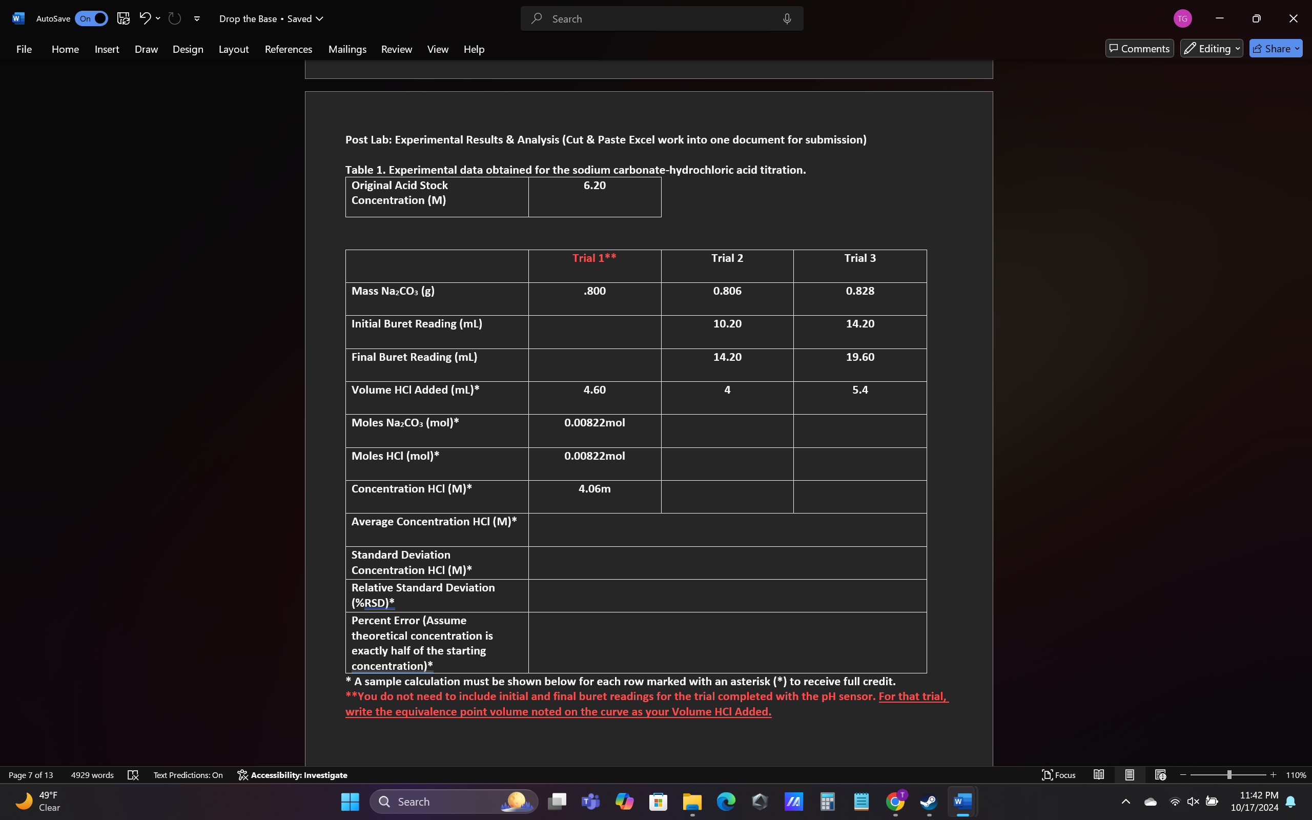 Solved Post Lab Experimental Results \& Analysis (Cut \&