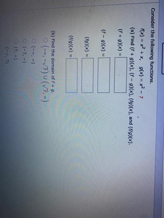 Solved Consider the following functions. f(x) = x2 + x, g(x) | Chegg.com