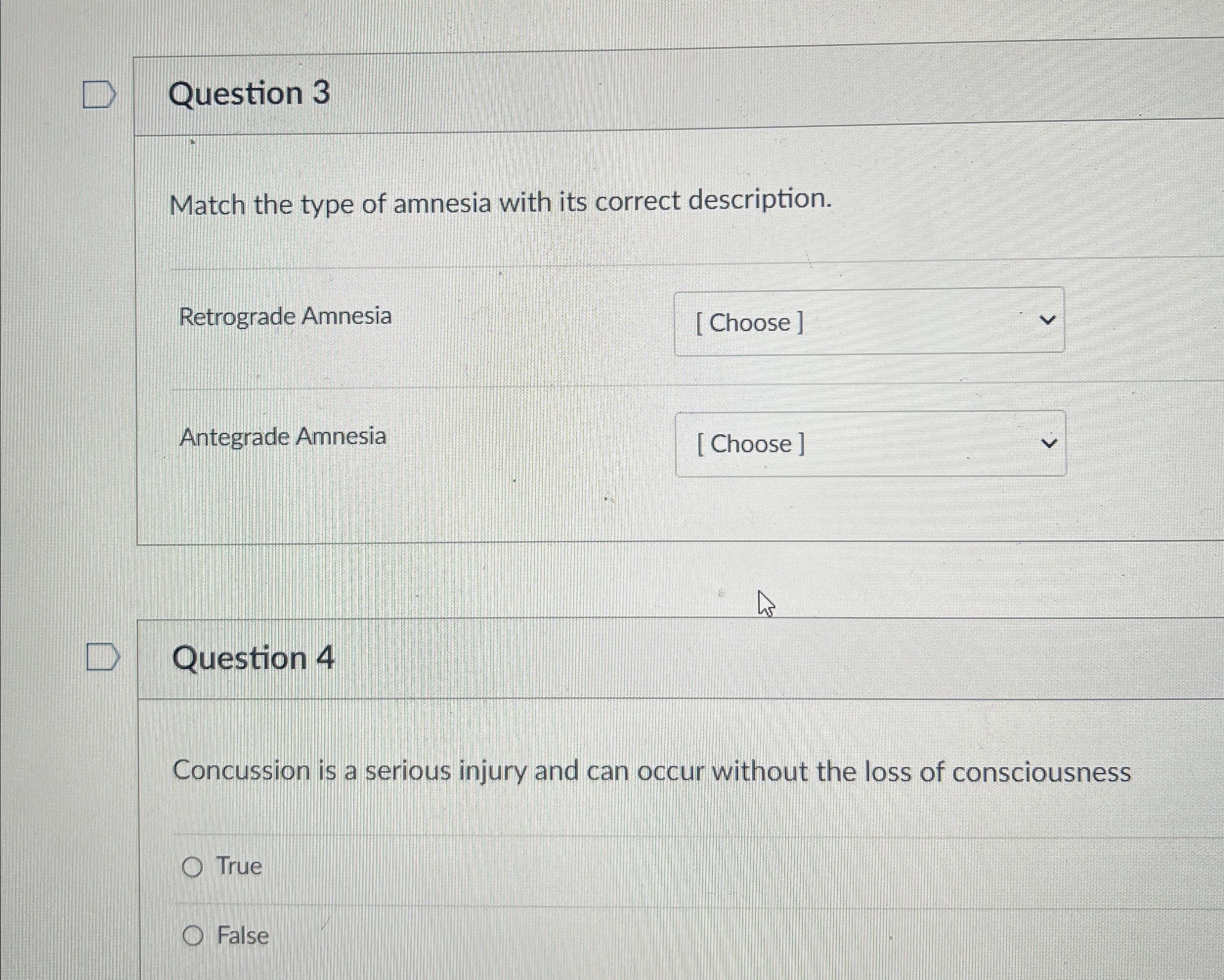 Solved Question 3Match the type of amnesia with its correct | Chegg.com