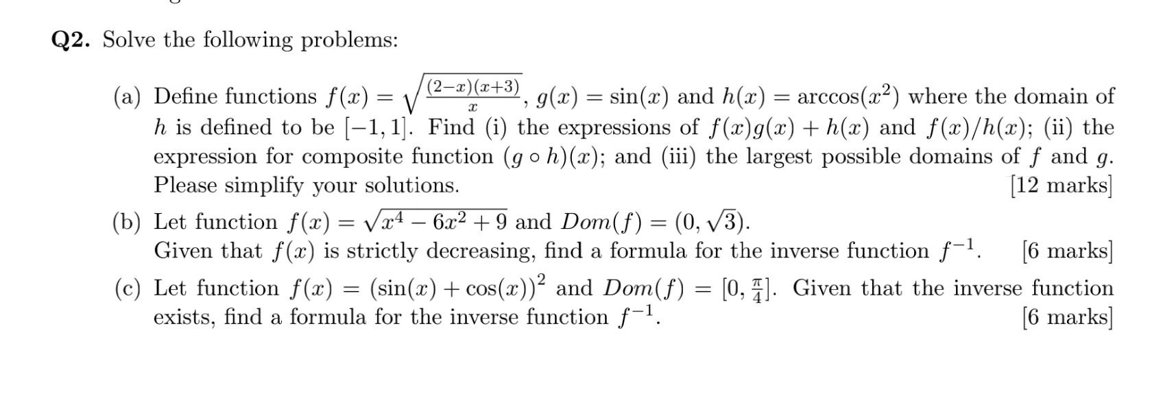 Solved 2. Solve the following problems: (a) Define functions | Chegg.com
