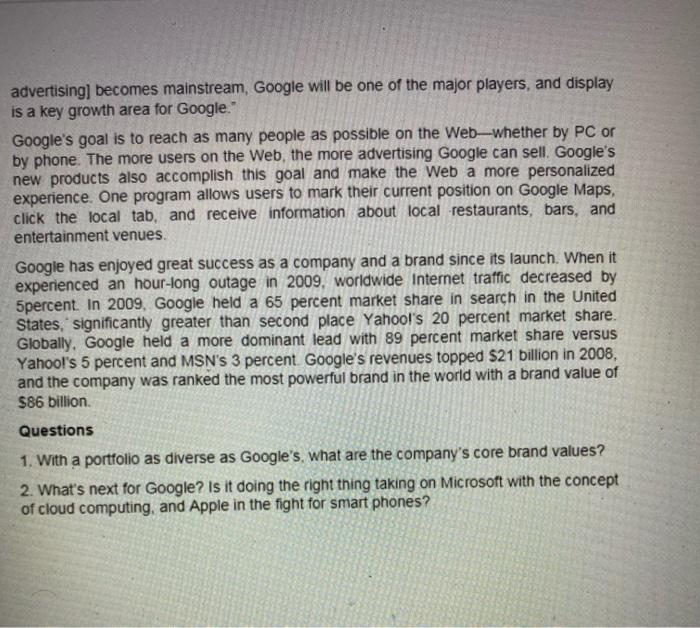 Solved Case Study: Marketing Excellence Google In 1998, two | Chegg.com