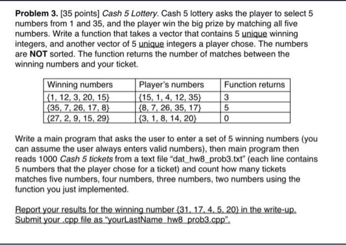 Solved Problem 3. [ 35 points] Cash 5 Lottery. Cash 5 | Chegg.com