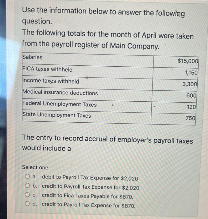 Solved Use The Information Below To Answer The Following | Chegg.com