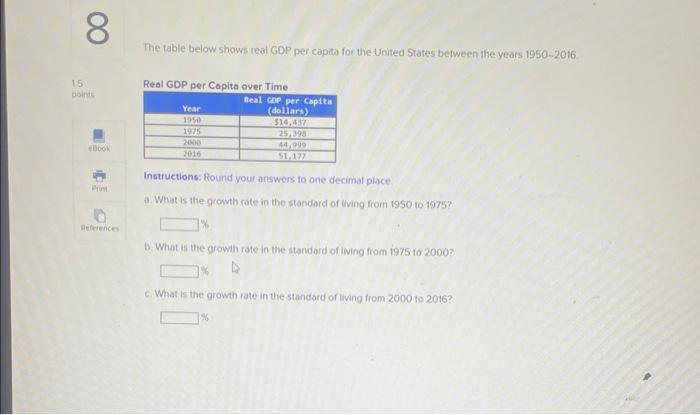 Solved The Table Below Shows Real GDP Per Capita For The | Chegg.com