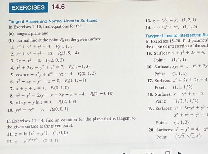 Solved EXERCISES 14.6 Tangent Planes and Normal Lines to | Chegg.com