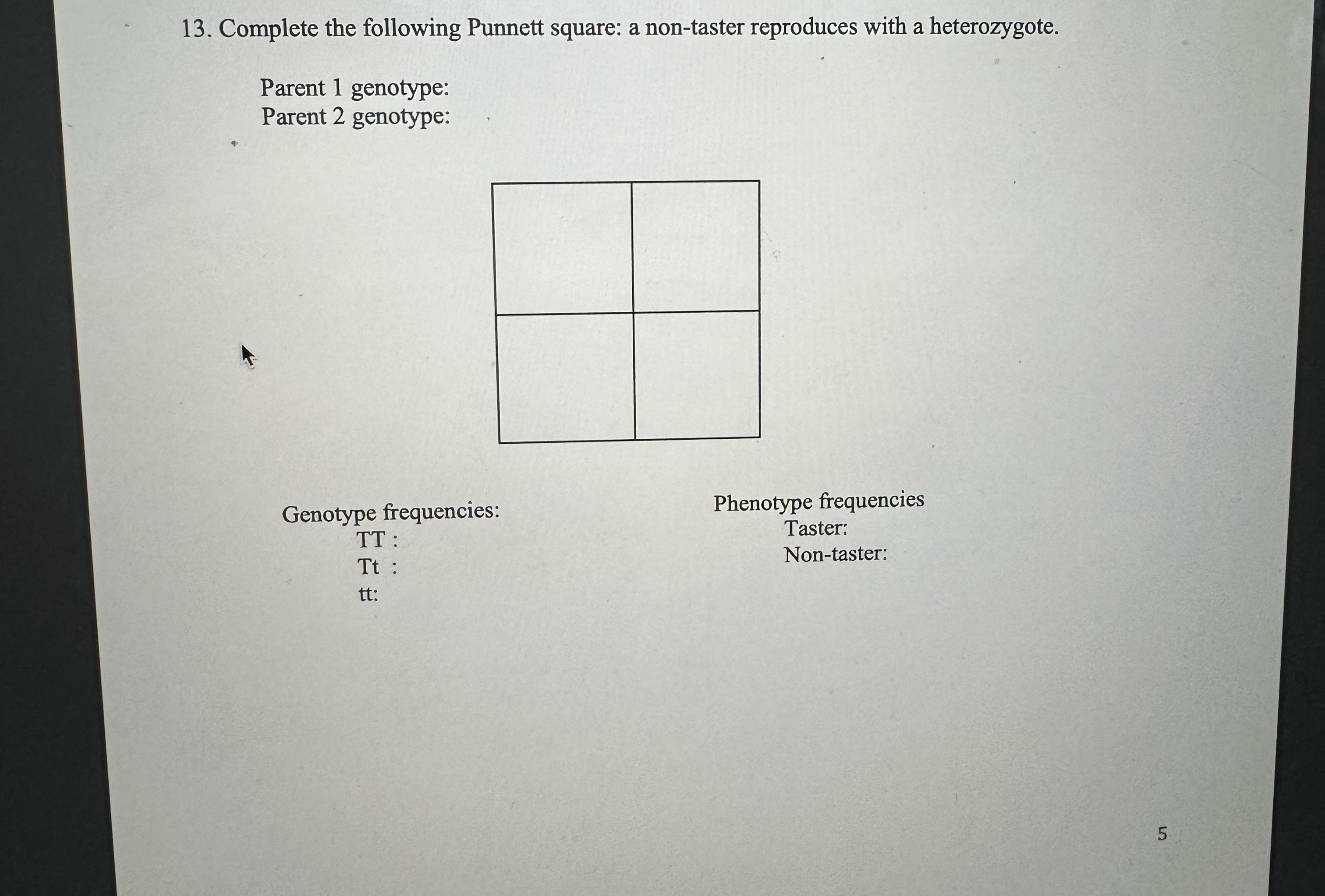 Solved Complete the following Punnett square: a non-taster | Chegg.com