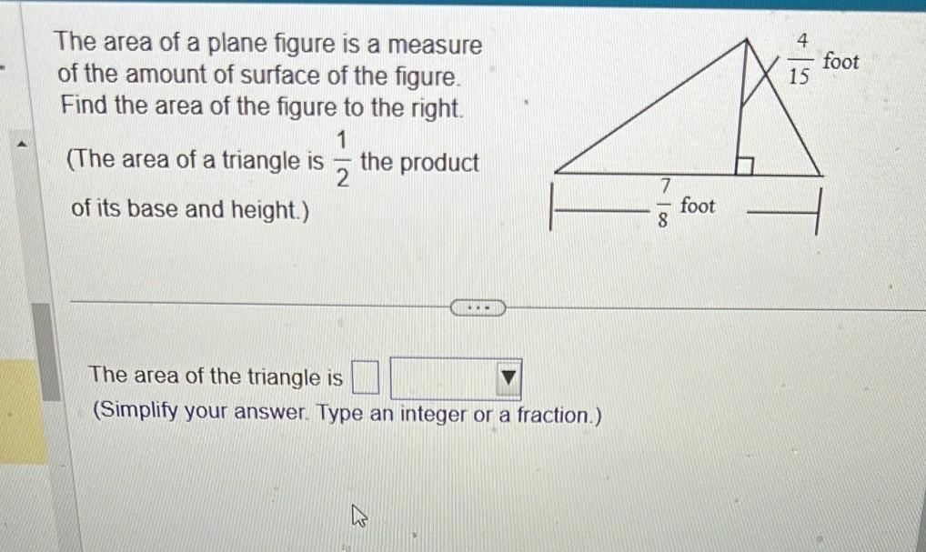 The area of a plane figure is a measure of the amount of surface of the figure. Find the area of the figure to the right. (Th