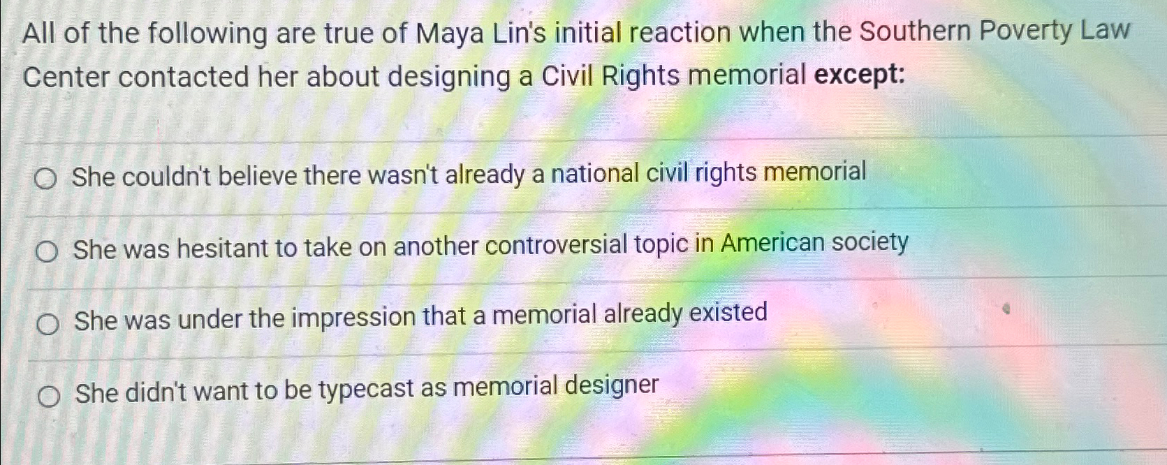 Solved All of the following are true of Maya Lin's initial | Chegg.com