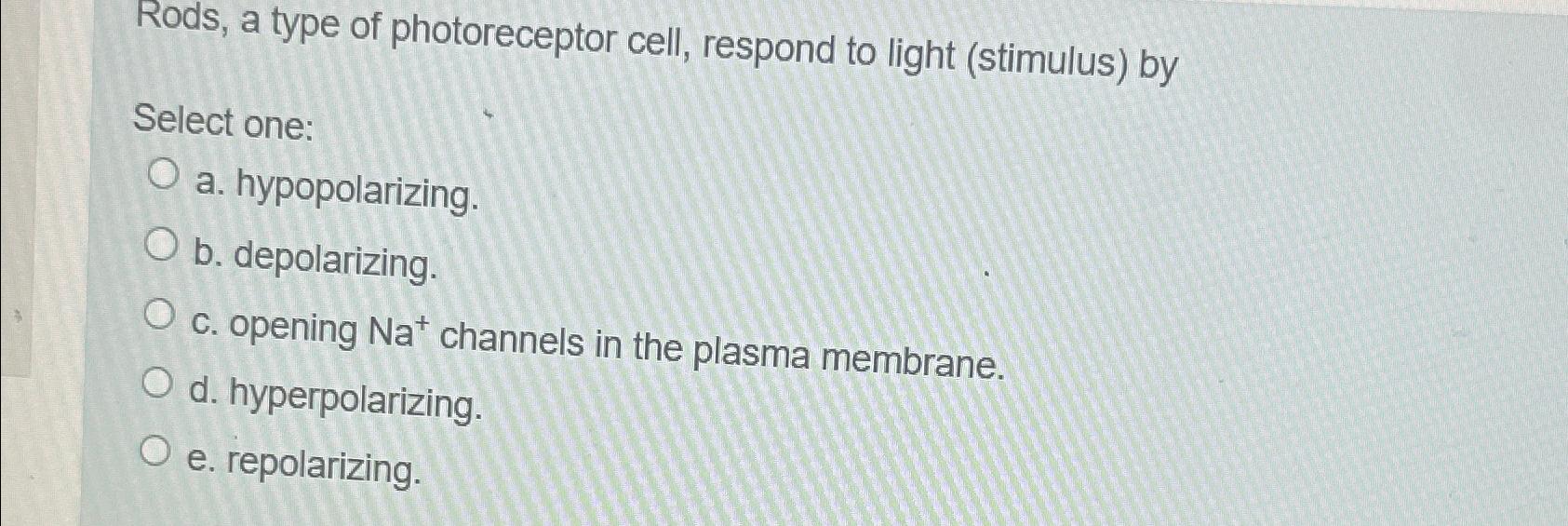Solved Rods, a type of photoreceptor cell, respond to light