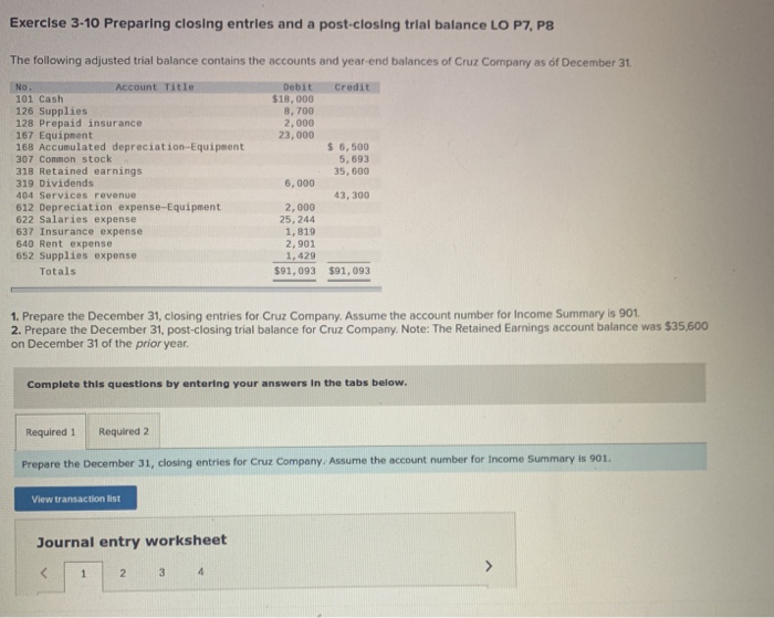 Solved Exercise 3-10 Preparing Closing Entries And A | Chegg.com