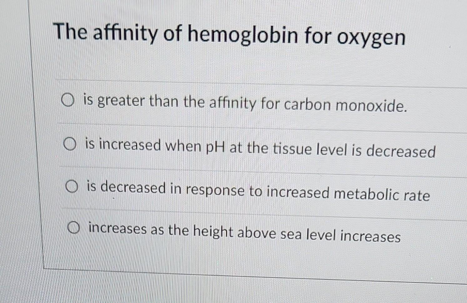 Solved The affinity of hemoglobin for oxygen is greater than