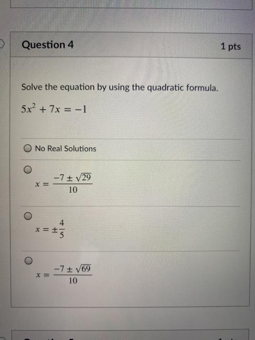 Solved Question 4 1 pts Solve the equation by using the | Chegg.com
