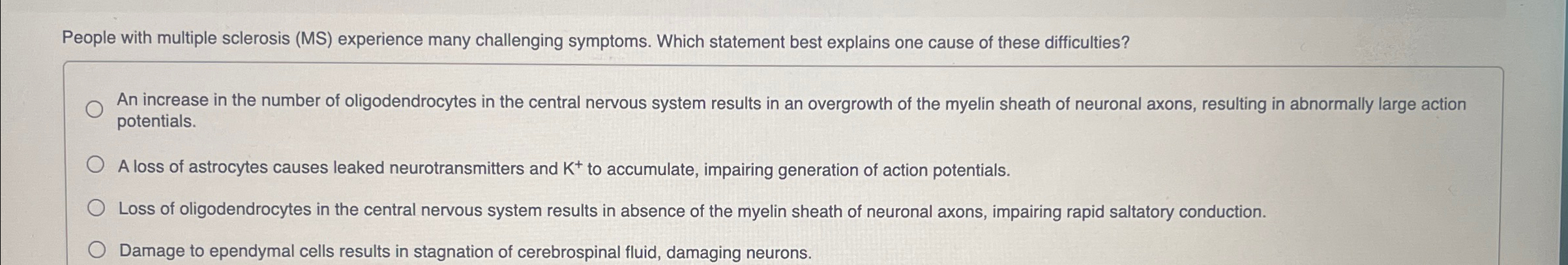 Solved People with multiple sclerosis (MS) ﻿experience many | Chegg.com