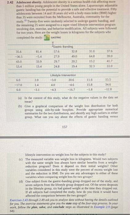 Solved 2.42 Adolescent obesity. Adolescent obesity is a | Chegg.com