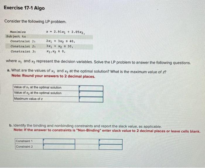Solved Consider the following LP problem. Where x1 and x2 | Chegg.com