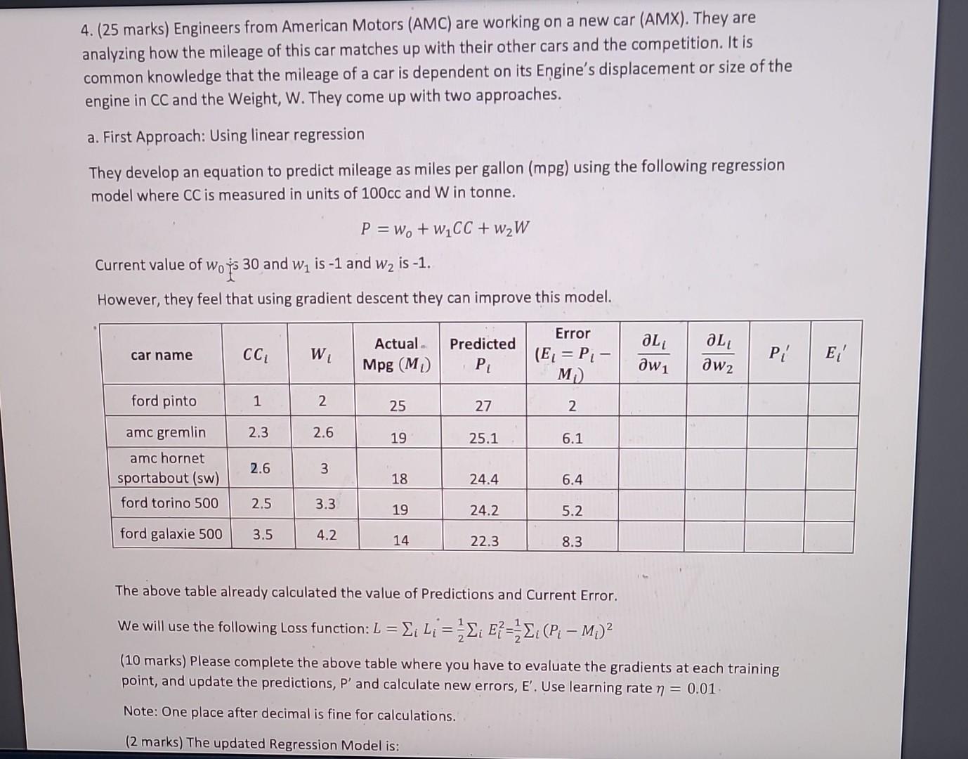 Automotive Engineering Math Question Solved 4. (25 marks) Engineers from American Motors (AMC) | Chegg.com