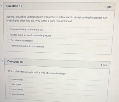 Solved 1 ptsQuestion 17Joanna, a budding undergraduate | Chegg.com