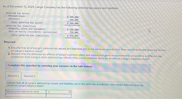 Solved As of December 31, 2024, Lange Company has the | Chegg.com