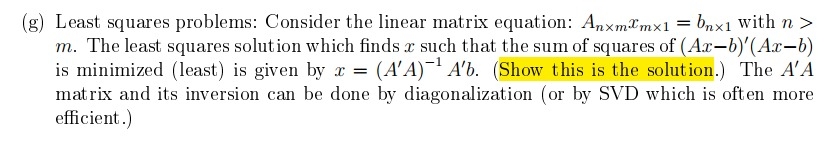 Solved (g) ﻿Least squares problems: Consider the linear | Chegg.com