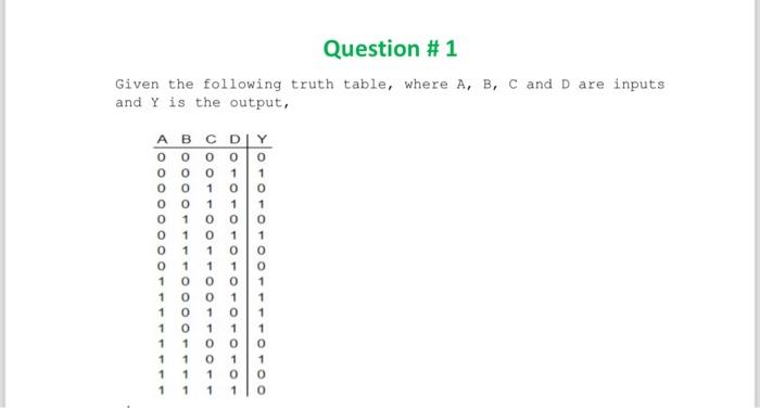 Solved Given The Following Truth Table, Where A, B, C And D | Chegg.com