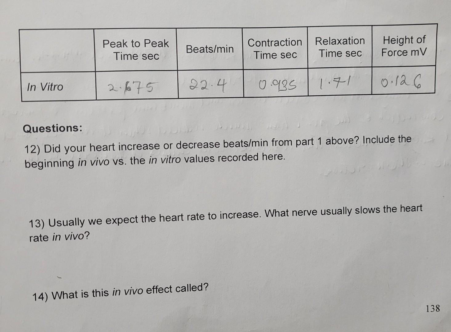 Questions: 12) Did your heart increase or decrease | Chegg.com
