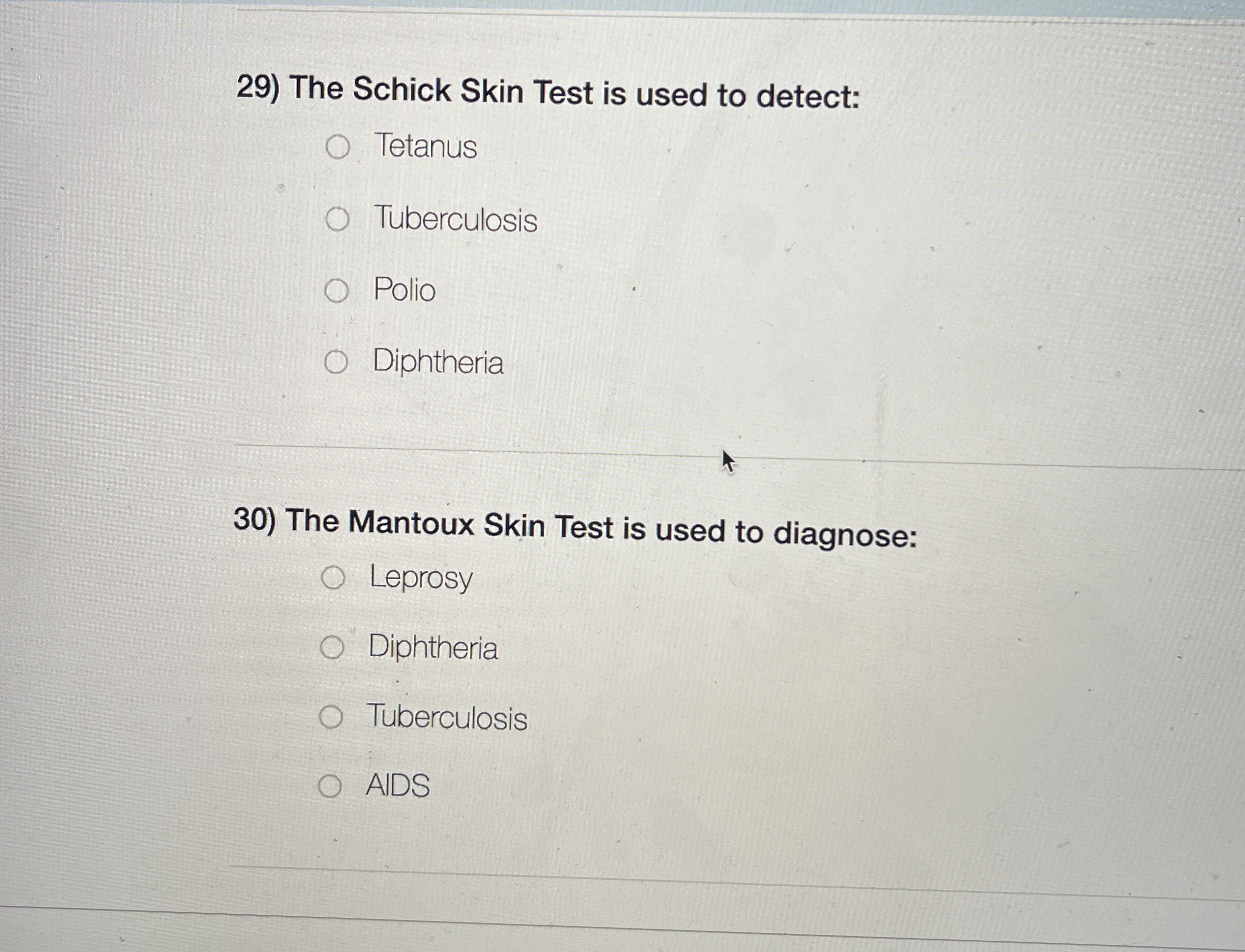 Solved The Schick Skin Test is used to | Chegg.com