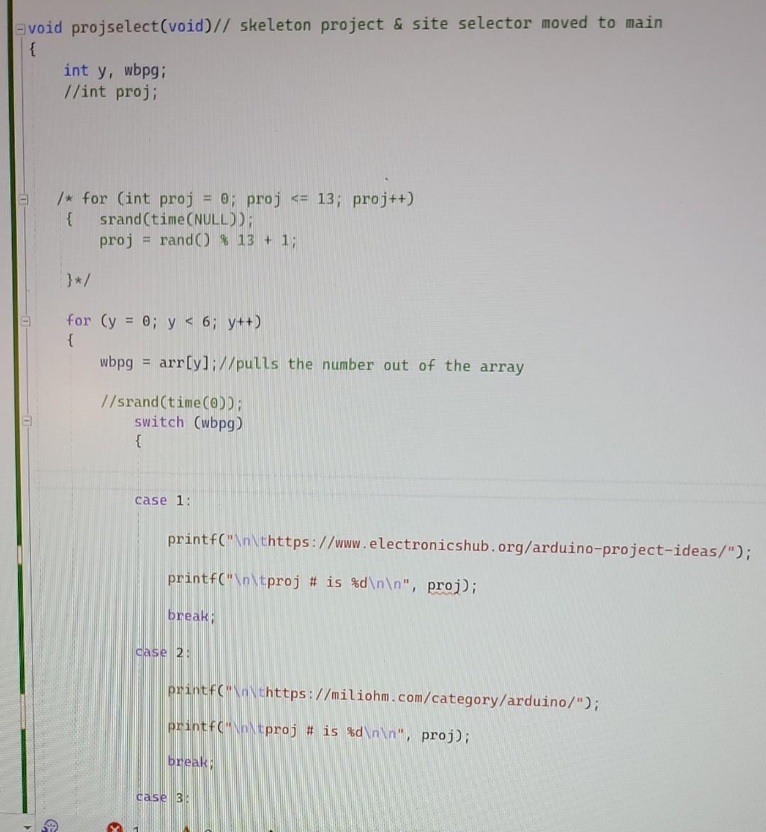 Solved Ivoid projselect(void)// skeleton project \& site | Chegg.com