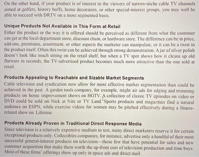 Solved What to Sell in Traditional Direct Response TV Spots | Chegg.com