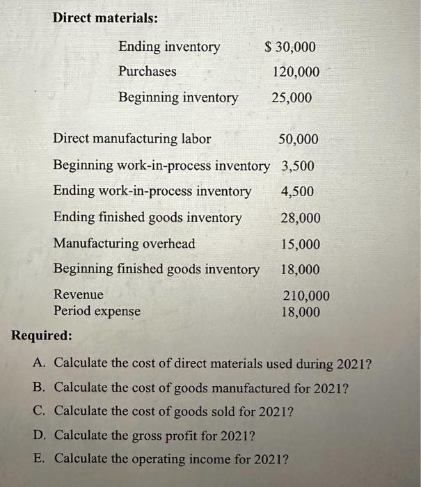 Solved Direct materials Ending inventory Purchases