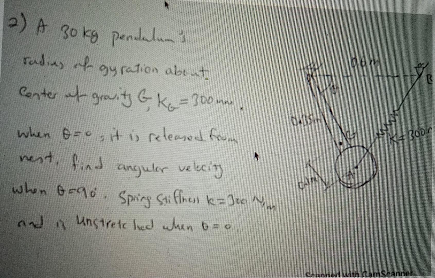 Solved (2) A 30 kg pendulums radius of gyration about Center