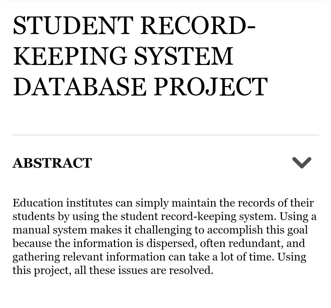 Solved STUDENT RECORD KEEPING SYSTEM DATABASE PROJECT