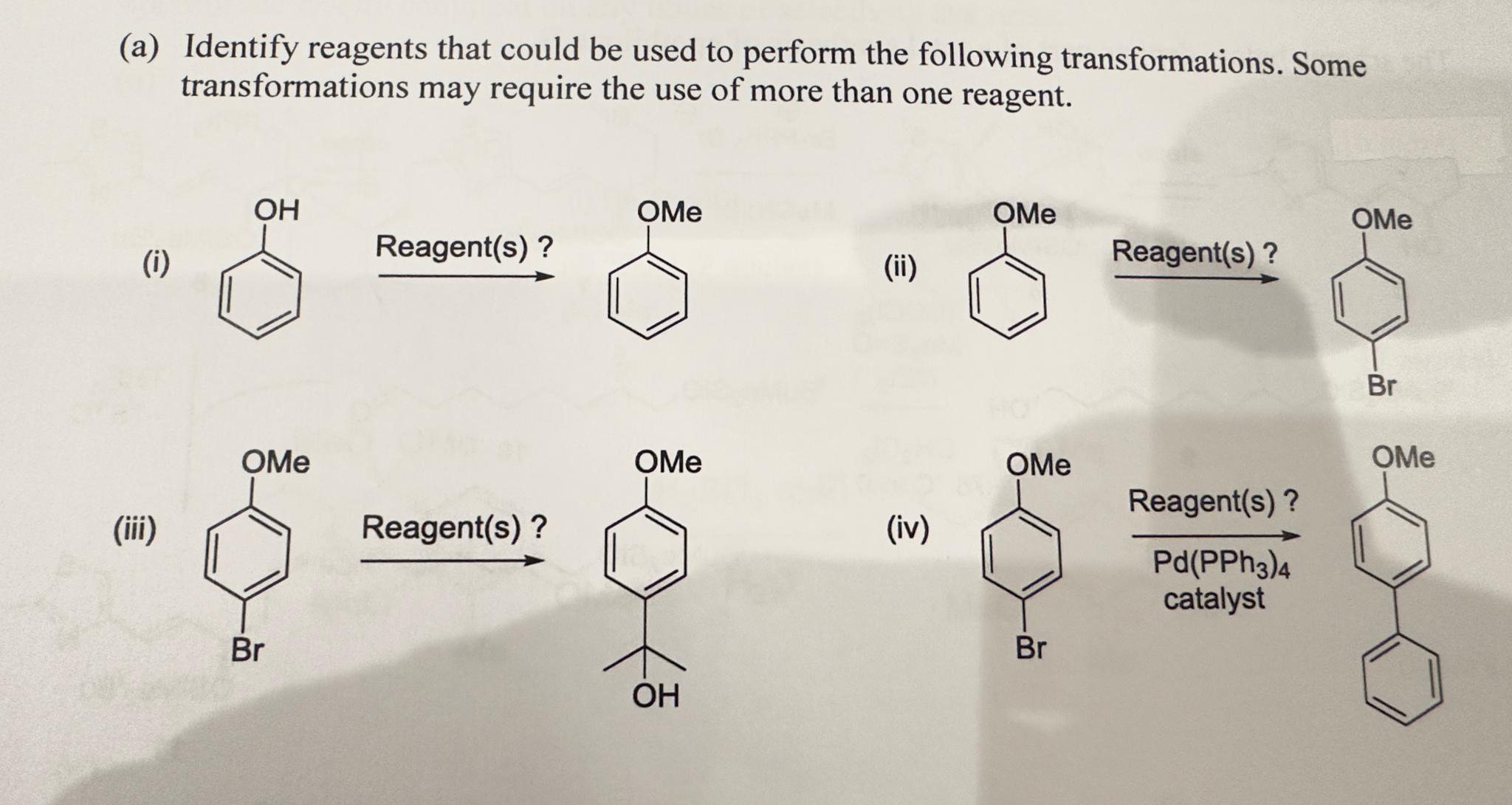 (a) ﻿Identify reagents that could be used to perform | Chegg.com