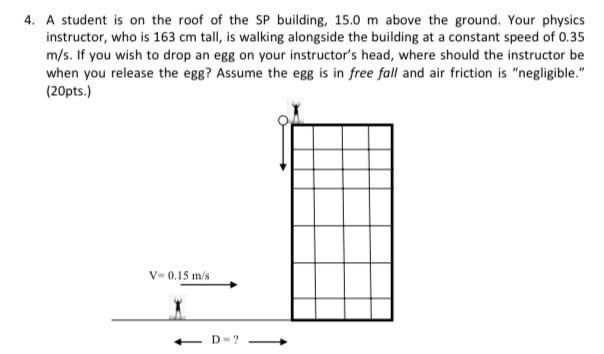 Solved 4. A student is on the roof of the SP building, 15.0 | Chegg.com