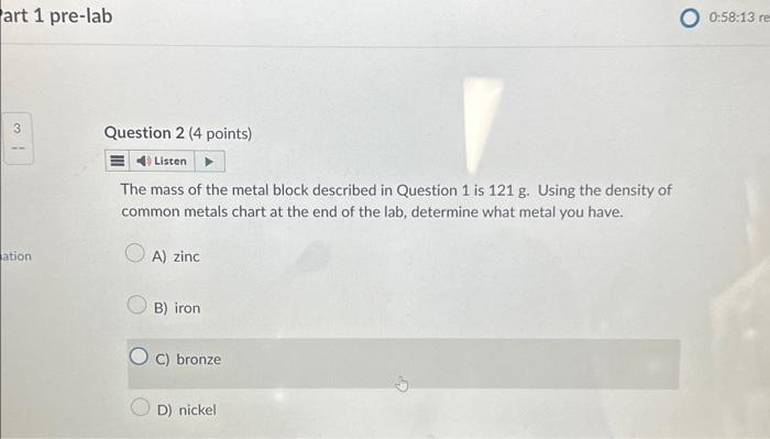 The mass of the metal block described in Question 1 | Chegg.com