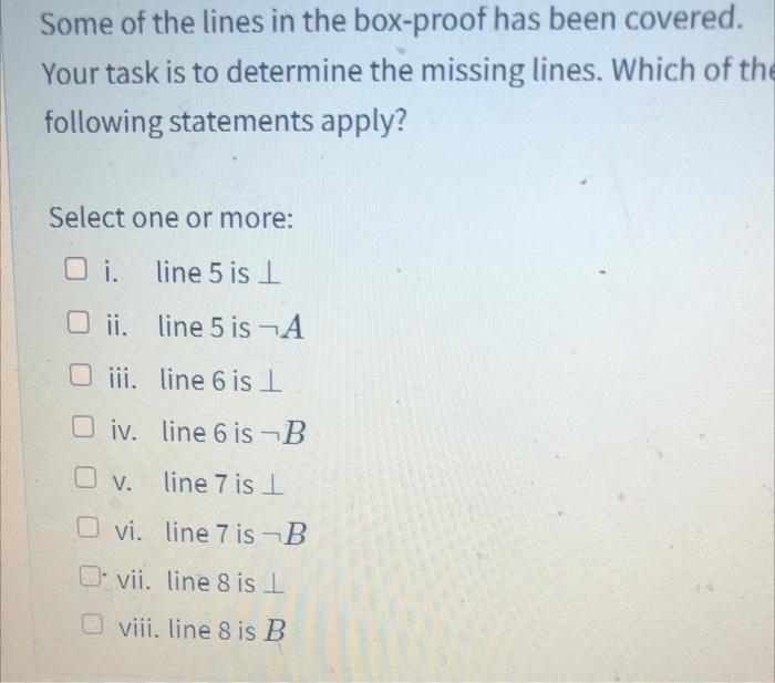 Solved 1: -AV-B assumption 2: A assumption 3: B assumption | Chegg.com