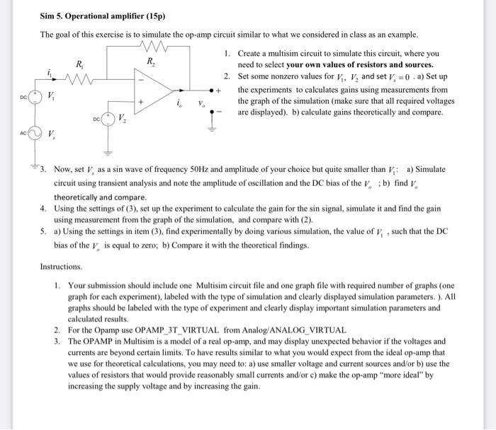 Solved Sim 5. Operational amplifier (15) The goal of this | Chegg.com
