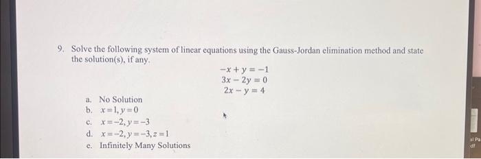 Solved 9. Solve the following system of linear equations Chegg