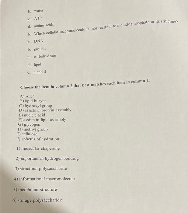 Solved B. Water C. ATP D. Amino Acids 6. Which Cellular | Chegg.com