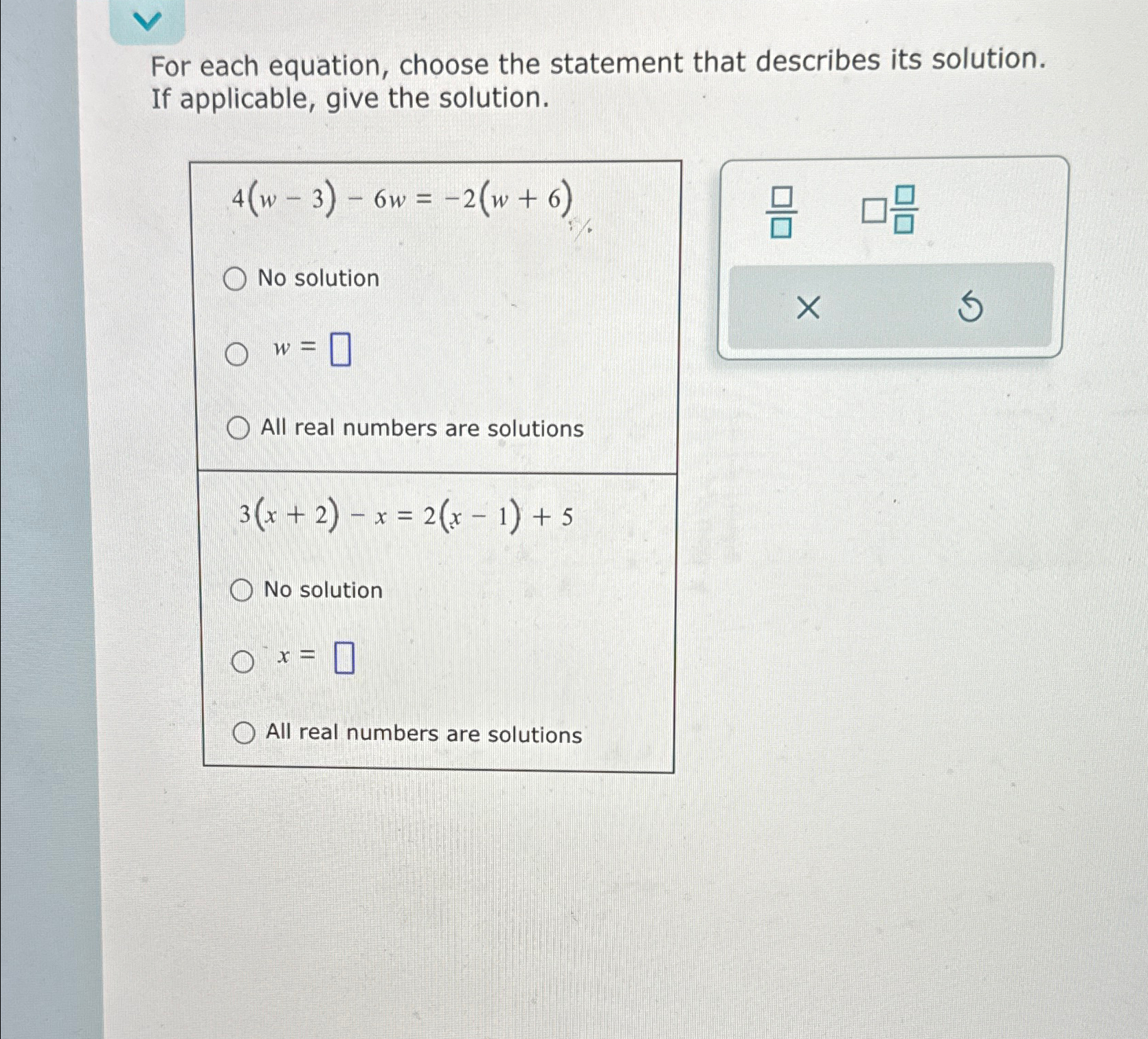 Solved For each equation, choose the statement that | Chegg.com
