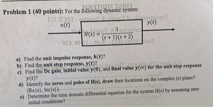Solved Problem 1 (40 points): For the following dynamic | Chegg.com