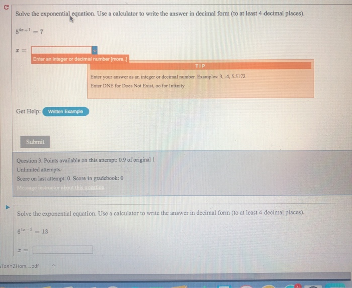 Solved c Solve the exponential equation. Use a calculator to | Chegg.com