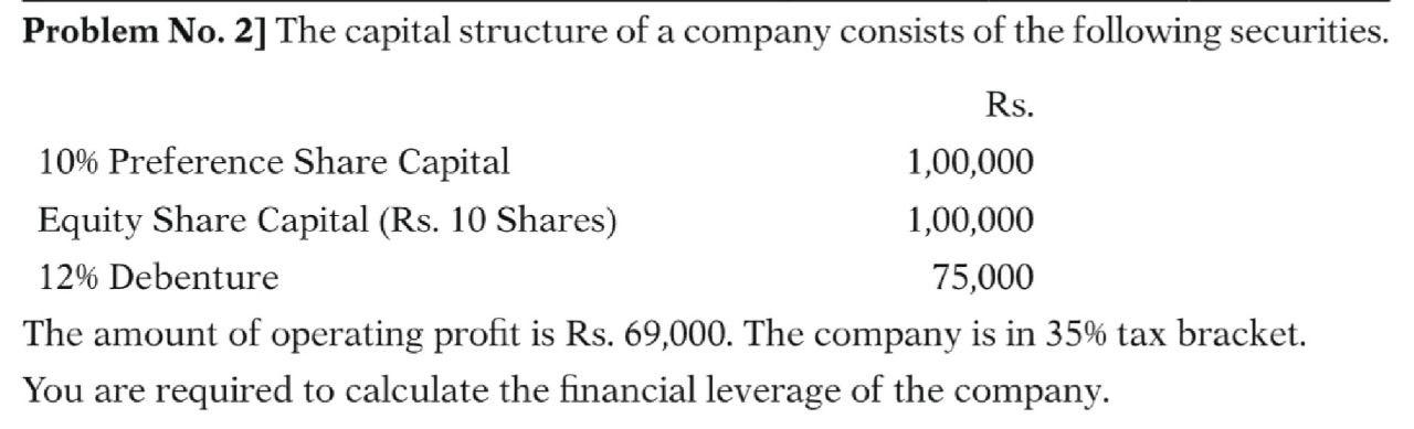 Solved Problem No. 2] The Capital Structure Of A Company | Chegg.com