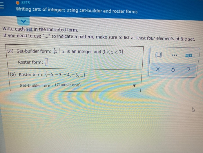Solved SETS Writing sets of integers using setbuilder and