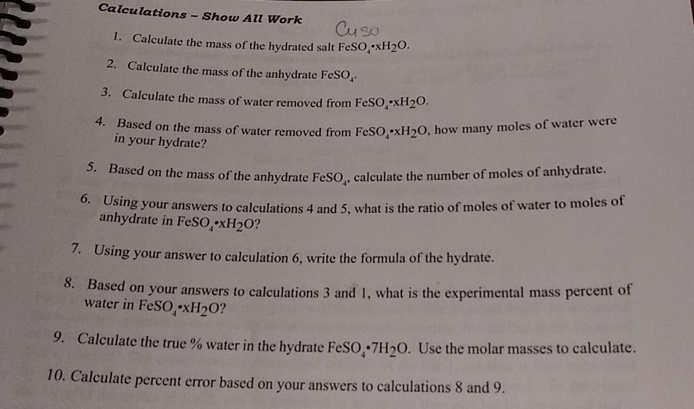 Solved Laboratory Report Hydrate Name Data A. Weight of