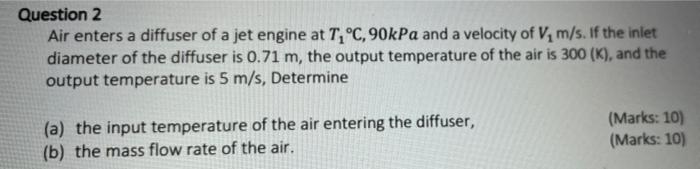 Solved Question 2 Air enters a diffuser of a jet engine at | Chegg.com