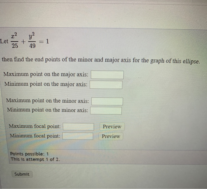 Solved Then Find The End Points Of The Minor And Major Axis | Chegg.com