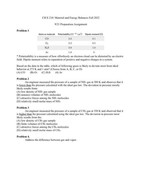 Solved CH E 210 Material and Energy Balances Fall 2022 9/21