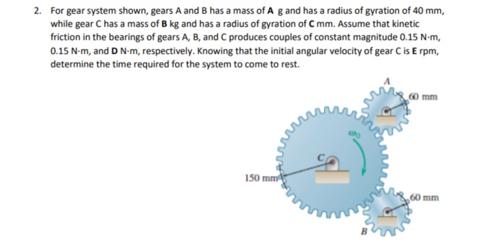 Solved 2. For gear system shown, gears A and B has a mass of | Chegg.com